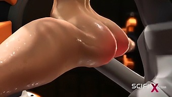 En Vällustig Blondin Ägnar Sig Åt Extrem Intimitet Med En Artificiell Intelligens I Ett Futuristiskt Laboratorium