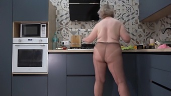 What'S Your Preference For Breakfast: Me Or Scrambled Eggs? A Curvy Woman In Nylon Pantyhose In The Kitchen. A Busty Milf With A Large Rear End Behind The Scenes.