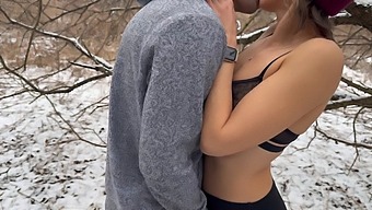 A Married Woman Has A Threesome With Her Husband And His Friend In The Snow, Resulting In A Creampie